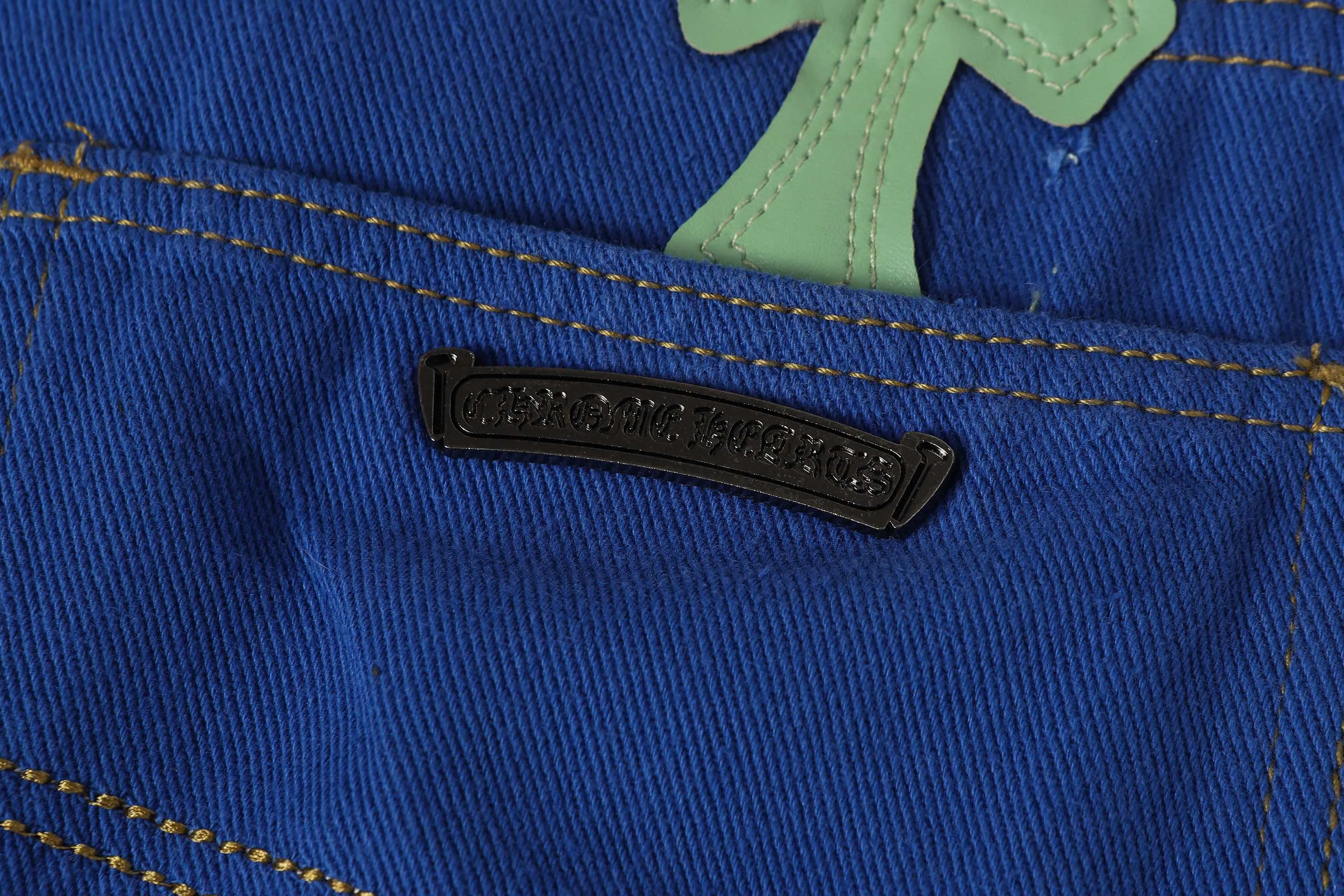 P270 Chrome Hearts/Chrome Hearts 25ss classic colored leather cross washed color cloth denim trousers for men and women Color: Picture color Code number: 28-36